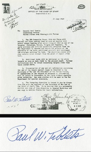 Gen. Paul Tibbets War Department Letter - SOLD